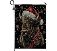 Drapeaux de jardin verticaux en toile de jute Merry Christmas Bisons - 30,5 x 45,7 cm - Double face pour l'extérieur - Animaux de neige frais - Petits drapeaux de pelouse - Décoration de vacances pour