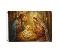Drapeaux de la Nativité pour extérieur, bannière décorative religieuse traditionnelle Mary Joseph de Noël avec œillets décoratifs pour porche, jardin, balcon, maison - 0,9 x 1,5 m