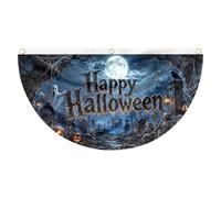 Drapeaux en Éventail pour Halloween, Bannières d'Halloween 2 x 4 Pieds pour l'Extérieur, Décoration en Demi-Éventail pour Décoration Porche, Clôture et Porte