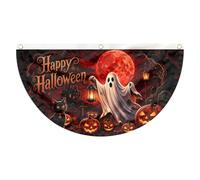 Drapeaux en Éventail pour Halloween, Bannières d'Halloween 2 x 4 Pieds pour l'Extérieur, Décoration en Demi-Éventail pour Décoration Porche, Clôture et Porte