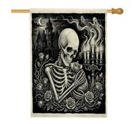 Drapeaux gothiques d'Halloween pour maison de rat et souris 71,1 x 101,6 cm double face pour l'extérieur, squelette gothique vintage effrayant en toile verticale standard, drapeau imprimé tête de mort