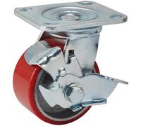 Draper 65524 Roulette pivotante en polyuréthane avec plaque de fixation et frein 100 mm