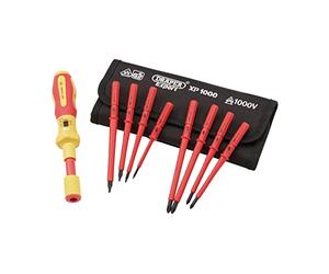 Draper XP1000 Jeu de 9 tournevis dynamométriques | Lame interchangeable à double isolation VDE | Ensemble de tournevis électriques | Ensemble d'outils à main | 65372