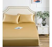Draps de lit, Drap-Housse en Satin, Drap-Housse King Size Uniquement, 1 pièce Ultra Douce avec Poche Profonde et Fond en Soie - Doré