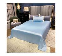 Draps Plats 2 Personnes 230x250cm Draps de lit d'été en Soie Glacée de Couleur Unie Drap de Dessus Super Doux Soyeux Lisse Respirant et Frais(Blue A,230x250cm)