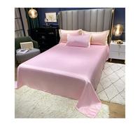 Draps Plats 2 Personnes 230x250cm Draps de lit d'été en Soie Glacée de Couleur Unie Drap de Dessus Super Doux Soyeux Lisse Respirant et Frais(Pink A,230x250cm+48x74cm x2)