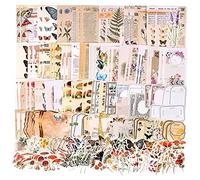 Draupnir 200Pcs Autocollants Scrapbooking Vintage, Rétro Scrapbooking Stickers et Papier Kit pour Bullet Journal Décoratifs, DIY Junk Journaling - Nature