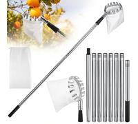 Draupnir 3,5m Cueille Fruit Telescopique, Cueille Pommes, Ramasse Fruits, Cueille Poires Cerise, Acier Inoxydable, Outil Cueilleur de Fruits avec Sac Coton Ø 16 cm