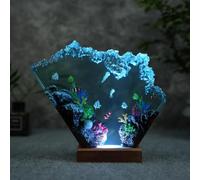 Drawelry 3D Océan Veilleuse Résine Epoxy Déco Ornements avec Bois Base Table Lampe Monde Sous-marin Plongeur Baleine Requin LED Lumières Décoration Fête des Pères Anniversaire Cadeaux (A12, S)