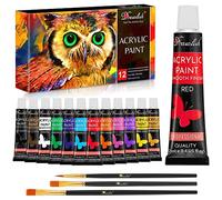 Drawlish Lot de 12 peintures acryliques avec 3 pinceaux et tubes de 12 ml | Kit de peinture céramique hautement pigmentée | Idéal pour toile, bois, céramique, verre et pierre