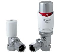 Drayton Robinets TRV4 Blanc et Chrome, TRV 15 mm coudé et Valve à Bouclier