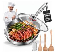 Drbrrly Poêle en Titane Pur, Poele Titane Martelé Induction Sans Revêtement, Poêle à Frire Titanox Anti-Rayures Compatible Tout Feu avec Couvercle (Avec couvercle,24cm)