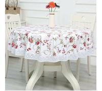 DRE-Nappe Toile cirée PVC Ronde, avec Motif Floral et Dentelle, Nappe Ronde Anti Tache Impermeable Nappe de Table Toile Cirée de S