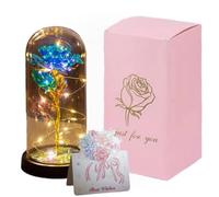 Dream Loom Rose éternelle sous Cloche Transparente, Fleur Lumineuse pour Femme, Fleurs artificielles préservées, Cadeau pour la Saint-Valentin, la fête des Mères, Un Anniversaire, Noël