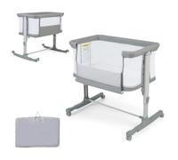 DREAMADE 3 en 1 Lit Cododo Bébé avec Matelas Lit Berceau Nouveau-né Pliant à Hauteur Réglable,Inclinaison 10°,Roues Universelles avec Frein Charge 9 KG 0-6 Mois(Gris)
