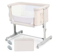 DREAMADE 3 en 1 Lit Cododo Bébé avec Matelas Lit Berceau Nouveau-né Pliant à Hauteur Réglable,Inclinaison 10°,Roues Universelles avec Frein Charge 9 KG 0-6 Mois (Beige)