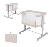 DREAMADE 3 en 1 Lit Cododo Bébé avec Matelas Lit Berceau Nouveau-né Pliant à Hauteur Réglable,Inclinaison 10°,Roues Universelles avec Frein Charge 9 KG 0-6 Mois(Beige)