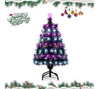 DREAMADE 93 CM Sapin de Noël Artificiel, Décoration de Noël Pré-Éclairée avec 96 Branches & 96 LED, Étoile au Sommet, 8 Modes d'Éclairage et Socle en Métal, pour Maison, Fêtes et Boutique