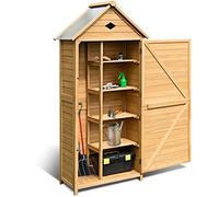 DREAMADE Abri de Jardin en Bois, Armoire de Jardin Remise pour Outils, avec 5 Étagères, Une Porte et Toit Double Pente pour Jardin, Balcon ou Terrasse, Jaune (Bois, 80x45x176 CM)