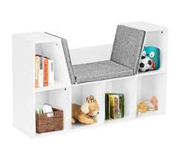 DREAMADE Bibliothèque avec Coussin, Etagères Cubes de Rangement Multifonctionnel avec Coin de Lecture, 6 Compartiments de Stockage