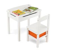 DREAMADE Bureau et Chaise Enfants 59x40x55CM en Bois,Table d'Étude Enfant 3+Ans,Plateau Rabattable,Crochet,Table et Chaise avec Tiroir en Tissu pour Fille Garçon,Charge 70KG (Blanc)
