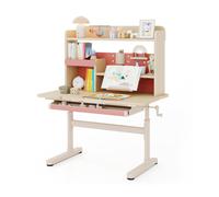 DREAMADE Bureau pour Enfants avec Étagère, Bureau Enfants de 3-12 Ans Réglable en Hauteur, Plateau Réglable, Porte-stylo, Rose