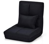 DREAMADE Canapé Paresseux Pliable avec Dossier Réglable à 5 Niveaux, Chaise de Sol avec Oreiller à Dos, Chauffeuse Convertible en Tissu, Charge Jusqu'à 100KG, pour Salon,Chambre,Bureau (Noir)
