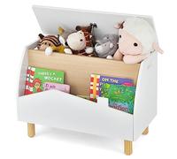 DREAMADE Coffres à Jouets Enfants 60X30X44CM à 2 Compartiments avec Pieds de Pin, Meuble de Rangement avec Poignée et Charnière de Sécurité pour Chambre d'enfants,Salle de Jeux (Blanc)