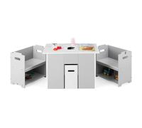 DREAMADE Ensemble Table et Chaises Enfants 4 en 1 avec Couvercle Amovible,Bureau Polyvalent avec 2 Bac de Rangement,Table d'Activités en MDF Tout-Petits 3+Ans,Charge 90+30kg (Gris)