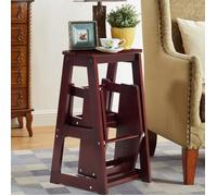 DREAMADE Escabeau Tabouret Pliant 3 Marches Fabriqué en Pin, Multifonctionnel Portable Peu Encombrant Décoratif en Bois Naturel