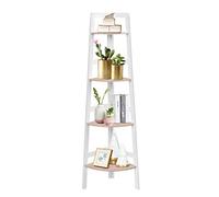 DREAMADE Etagère d’Angle, Bibliothèque d’Angle, Meuble d’Angle à 4 Niveaux en Bois avec Style Echelle pour Salon, Chambre, Salle de Bain, Bureau, Balcon 32 x 32 x 138CM Blanc