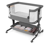 DREAMADE Lit Bébé Cododo avec Matelas,Berceau Inclinable Bébé 0-6Mois avec 6 Hauteurs&4 Roues Verrouillables&Sac de Transport,Lit d'enfant Inclinable Nourrissons (Gris,87x63x85cm)
