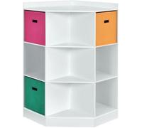 DREAMADE Meuble de Rangement avec 9 Niches, Bibliothèque d'Angle Enfant avec Étagère, 3 Tiroirs Non Tissé, pour Salon, Chambre,Blanc
