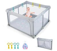 DREAMADE Parc Bébé 124x124CM Pliable en Tissu Oxford Parc de Jeux avec Porte Zippée&50 Balles de Jeu&4 Poignées Parc Enfant pour Salon,Chambre,Extérieur (Gris)