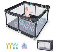 DREAMADE Parc Bébé 124x124CM Pliable en Tissu Oxford Parc de Jeux avec Porte Zippée&50 Balles de Jeu&4 Poignées Parc Enfant pour Salon,Chambre,Extérieur (Gris foncé)