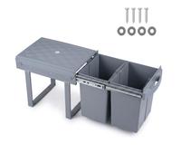 DREAMADE Poubelle sous Évier Coulissante 40 L, 2 Bacs Amovibles | Encastrable Poubelle Cuisine Tri Sélectif, Fixation Inférieure, Seaux avec Poignées, Couvercle inclus, Acier et Plastique