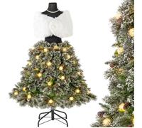 DREAMADE Sapin de Noël Pré-éclairé 150 cm en Forme de Mannequin 465 Branches 50 Lumières LED Blanc Chaud Pommes de Pin