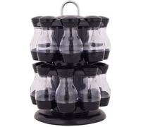 DREAMADE Support Carrousel avec 16 Pots à Epice 2 Etages Rotatif et Anse Rangement de Condiment pour Cuisine Noir