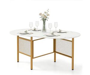 DREAMADE Table à Manger Pliable pour 6-8 Personnes, Table de Cuisine Ovale Rabattable avec Cadre en Métal, Meuble Console Pliable pour Salon, Salle à Manger, Petits Espaces, 150 x 80 x 76 cm (Blanc)