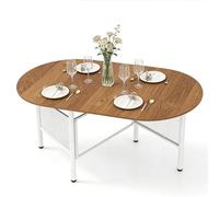 DREAMADE Table a Manger Pliante pour 6-8 Personnes, Table de Cuisine Ovale Rabattable avec Cadre en Métal, Meuble Console Pliable pour Salon, Salle à Manger, Petits Espaces, 150 x 80 x 76 cm (Naturel)