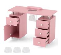 DREAMADE Table Manucure avec Aspirateur, Bureau Onglerie avec 8 Roues, 3 Sacs à Poussière, Repose-Poignet, Tiroirs & Armoire, pour Salon de Beauté, Spa, Maison (Rose)