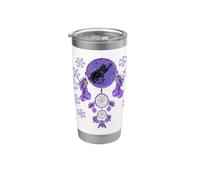 Dreamcatcher Boho Black Cat Spirit Animal Plumes Violet Gobelet isotherme en acier inoxydable double paroi