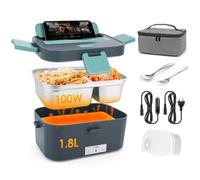 Dreamhigh® 100W Gamelle Chauffante Electrique 1.8L, Lunch Box Chauffante avec Sac Fourchette et Cuillère en Acier Inoxydable, 12V/24V/220V Boite Chauffante Repas, pour Voiture Camion Bureau
