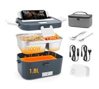 Dreamhigh® 100W Gamelle Chauffante Electrique 1.8L, Lunch Box Chauffante avec Sac Fourchette et Cuillère en Acier Inoxydable, 12V/24V/220V Boite Chauffante Repas, pour Voiture Camion Bureau