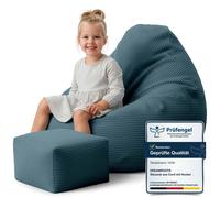 Dreamroots Bean Bag 70x70x70 cm Pouf enfants avec dossier et tabouret et housse Coussin de sol Chill Sack Pouf avec remplissage, Ocean Depths