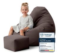 Dreamroots Bean Bag 70x70x70 cm Pouf enfants avec dossier et tabouret et housse Coussin de sol Chill Sack Pouf avec garnissage, Roasted Cocoa
