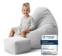 Dreamroots Bean Bag 70x70x70 cm Pouf enfants avec dossier et tabouret et housse Coussin de sol Chill Sack Pouf avec remplissage, Storm Gray