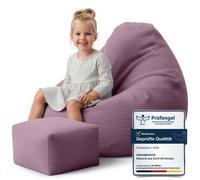 Dreamroots Bean Bag 70x70x70 cm Pouf enfants avec dossier et tabouret et housse Coussin de sol Chill Sack Pouf avec garnissage, Plum Smoothie