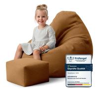 Dreamroots Bean Bag 70x70x70 cm Pouf enfants avec dossier et tabouret et housse Coussin de sol Chill Sack Pouf avec garnissage, Sugar Cookie