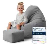 Dreamroots Bean Bag 70x70x70 cm Pouf enfants avec dossier et tabouret et housse Coussin de sol Chill Sack Pouf avec remplissage, Frost Gray